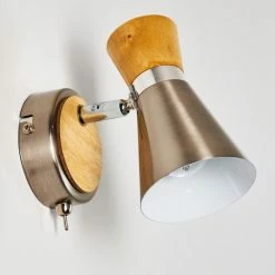 Hofstein Pulau Wandleuchte Nickel-Matt, Holz hell, 1-flammig -Wandleuchten Verkaufsgeschäft pulau wandleuchte h3095096 do1 3