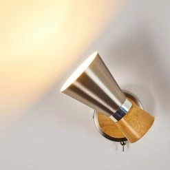 Hofstein Pulau Wandleuchte Nickel-Matt, Holz hell, 1-flammig -Wandleuchten Verkaufsgeschäft pulau wandleuchte h3095096 do1 5