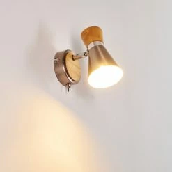 Hofstein Pulau Wandleuchte Nickel-Matt, Holz hell, 1-flammig -Wandleuchten Verkaufsgeschäft pulau wandleuchte h3095096 do1 8