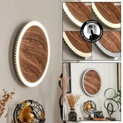 Hofstein Rocha Wandleuchte LED Schwarz, Braun, Holzoptik, 1-flammig