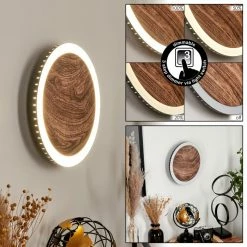 Hofstein Rocha Wandleuchte LED Schwarz, Braun, Holzoptik, 1-flammig