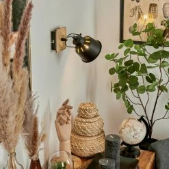 Hofstein Safari Wandleuchte Chrom, Schwarz, Holz hell, 1-flammig -Wandleuchten Verkaufsgeschäft safari wandleuchte h3580899 10