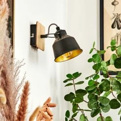 Hofstein Safari Wandleuchte Chrom, Schwarz, Holz hell, 1-flammig -Wandleuchten Verkaufsgeschäft safari wandleuchte h3580899 11