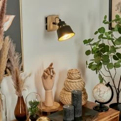 Hofstein Safari Wandleuchte Chrom, Schwarz, Holz hell, 1-flammig -Wandleuchten Verkaufsgeschäft safari wandleuchte h3580899 12