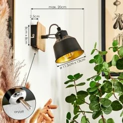 Hofstein Safari Wandleuchte Chrom, Schwarz, Holz hell, 1-flammig -Wandleuchten Verkaufsgeschäft safari wandleuchte h3580899 3