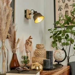 Hofstein Safari Wandleuchte Chrom, Schwarz, Holz hell, 1-flammig -Wandleuchten Verkaufsgeschäft safari wandleuchte h3580899 6