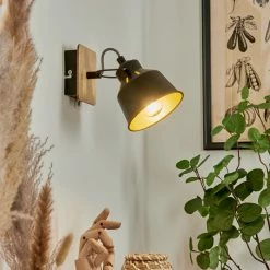 Hofstein Safari Wandleuchte Chrom, Schwarz, Holz hell, 1-flammig -Wandleuchten Verkaufsgeschäft safari wandleuchte h3580899 8