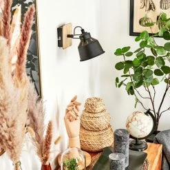 Hofstein Safari Wandleuchte Chrom, Schwarz, Holz hell, 1-flammig -Wandleuchten Verkaufsgeschäft safari wandleuchte h3580899 9