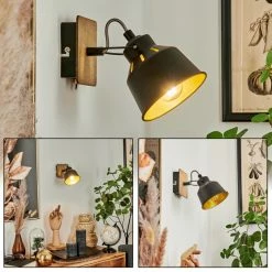 Hofstein Safari Wandleuchte Chrom, Schwarz, Holz dunkel, 1-flammig