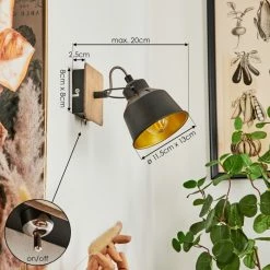 Hofstein Safari Wandleuchte Chrom, Schwarz, Holz dunkel, 1-flammig -Wandleuchten Verkaufsgeschäft safari wandleuchte h3580936 3