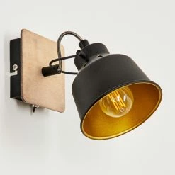 Hofstein Safari Wandleuchte Chrom, Schwarz, Holz dunkel, 1-flammig -Wandleuchten Verkaufsgeschäft safari wandleuchte h3580936 6