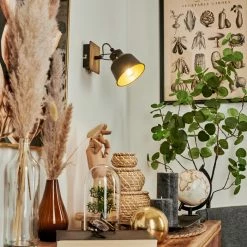 Hofstein Safari Wandleuchte Chrom, Schwarz, Holz dunkel, 1-flammig -Wandleuchten Verkaufsgeschäft safari wandleuchte h3580936 7