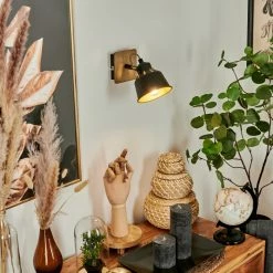 Hofstein Safari Wandleuchte Chrom, Schwarz, Holz dunkel, 1-flammig -Wandleuchten Verkaufsgeschäft safari wandleuchte h3580936 8