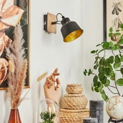 Hofstein Safari Wandleuchte Chrom, Schwarz, Holz dunkel, 1-flammig -Wandleuchten Verkaufsgeschäft safari wandleuchte h3580936 9