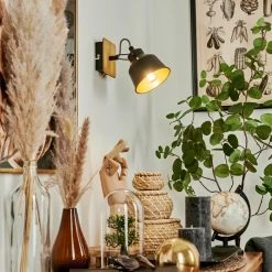 Hofstein Safari Wandleuchte Chrom, Schwarz, Naturfarben, 1-flammig -Wandleuchten Verkaufsgeschäft safari wandleuchte h3580974 7