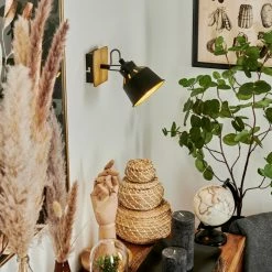 Hofstein Safari Wandleuchte Chrom, Schwarz, Naturfarben, 1-flammig -Wandleuchten Verkaufsgeschäft safari wandleuchte h3580974 8