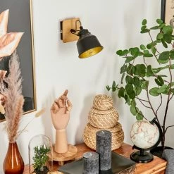 Hofstein Safari Wandleuchte Chrom, Schwarz, Naturfarben, 1-flammig -Wandleuchten Verkaufsgeschäft safari wandleuchte h3580974 9