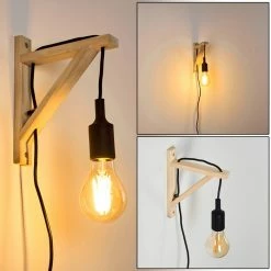 Hofstein Sasagawa Wandleuchte Schwarz, Holz hell, 1-flammig