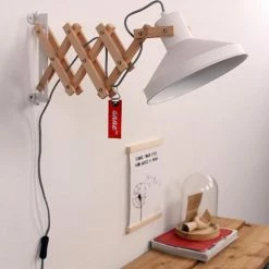 Steinhauer Woody Wandleuchte Weiß, Holz hell, 1-flammig