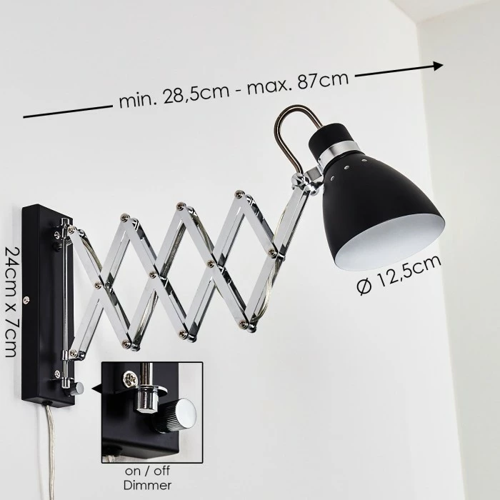 Hofstein Stranderott Wandleuchte Chrom, Schwarz, 1-flammig 2 Hofstein Stranderott Wandleuchte Chrom, Schwarz, 1-flammig – Bild 2