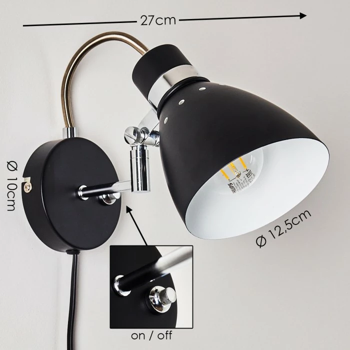 Hofstein Stranderott Wandleuchte Schwarz, 1-flammig 2 Hofstein Stranderott Wandleuchte Schwarz, 1-flammig – Bild 2