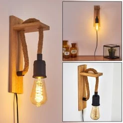 Hofstein Sunnyvale Wandleuchte Schwarz, Braun, Holz hell, 1-flammig