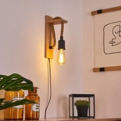 Hofstein Sunnyvale Wandleuchte Schwarz, Braun, Holz hell, 1-flammig -Wandleuchten Verkaufsgeschäft sunnyvale wandleuchte h3369586 2