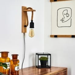 Hofstein Sunnyvale Wandleuchte Schwarz, Braun, Holz hell, 1-flammig -Wandleuchten Verkaufsgeschäft sunnyvale wandleuchte h3369586 5