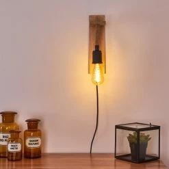 Hofstein Sunnyvale Wandleuchte Schwarz, Braun, Holz hell, 1-flammig -Wandleuchten Verkaufsgeschäft sunnyvale wandleuchte h3369586 6