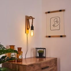 Hofstein Sunnyvale Wandleuchte Schwarz, Braun, Holz hell, 1-flammig -Wandleuchten Verkaufsgeschäft sunnyvale wandleuchte h3369586 9