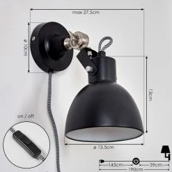 Hofstein Tilton Wandleuchte Nickel-Matt, Schwarz, 1-flammig -Wandleuchten Verkaufsgeschäft tilton wandleuchte h3315446 3