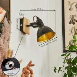 Hofstein Tina Wandleuchte Chrom, Schwarz, Holz hell, 1-flammig -Wandleuchten Verkaufsgeschäft tina wandleuchte h3581018 3