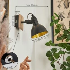 Hofstein Tina Wandleuchte Chrom, Schwarz, Holz dunkel, 1-flammig -Wandleuchten Verkaufsgeschäft tina wandleuchte h3581056 3