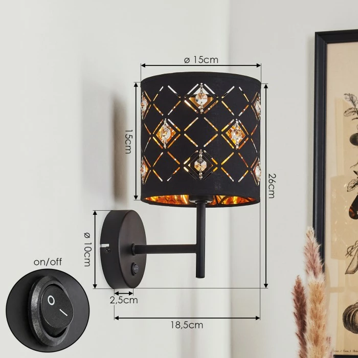 Hofstein Trasancos Wandleuchte Schwarz, 1-flammig 4 Hofstein Trasancos Wandleuchte Schwarz, 1-flammig – Bild 4