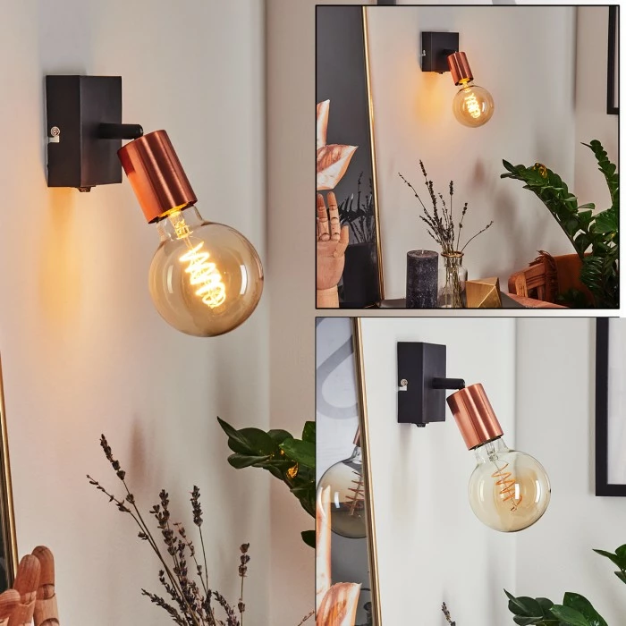 Hofstein Tulla Wandleuchte Schwarz, Kupferfarben, 1-flammig 1 Hofstein Tulla Wandleuchte Schwarz, Kupferfarben, 1-flammig