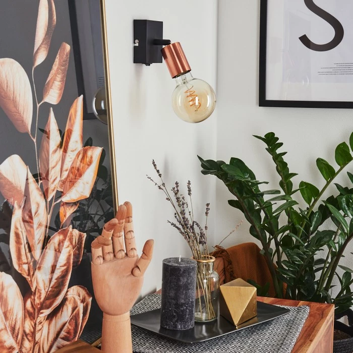 Hofstein Tulla Wandleuchte Schwarz, Kupferfarben, 1-flammig 12 Hofstein Tulla Wandleuchte Schwarz, Kupferfarben, 1-flammig – Bild 12