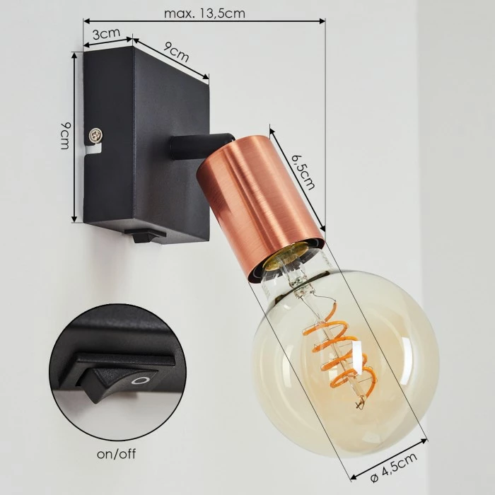 Hofstein Tulla Wandleuchte Schwarz, Kupferfarben, 1-flammig 4 Hofstein Tulla Wandleuchte Schwarz, Kupferfarben, 1-flammig – Bild 4