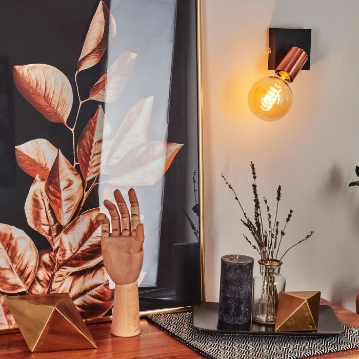 Hofstein Tulla Wandleuchte Schwarz, Kupferfarben, 1-flammig 7 Hofstein Tulla Wandleuchte Schwarz, Kupferfarben, 1-flammig – Bild 7