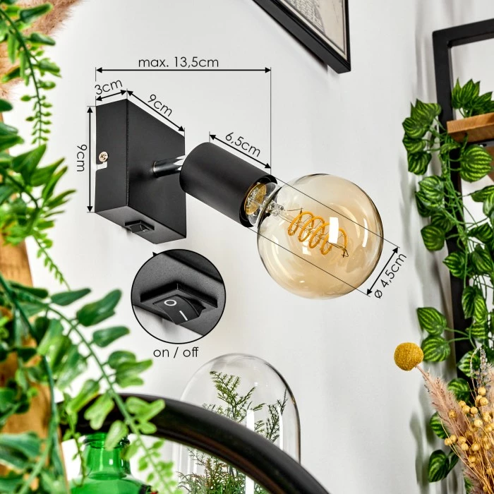 Hofstein Tulla Wandleuchte Schwarz, 1-flammig 4 Hofstein Tulla Wandleuchte Schwarz, 1-flammig – Bild 4
