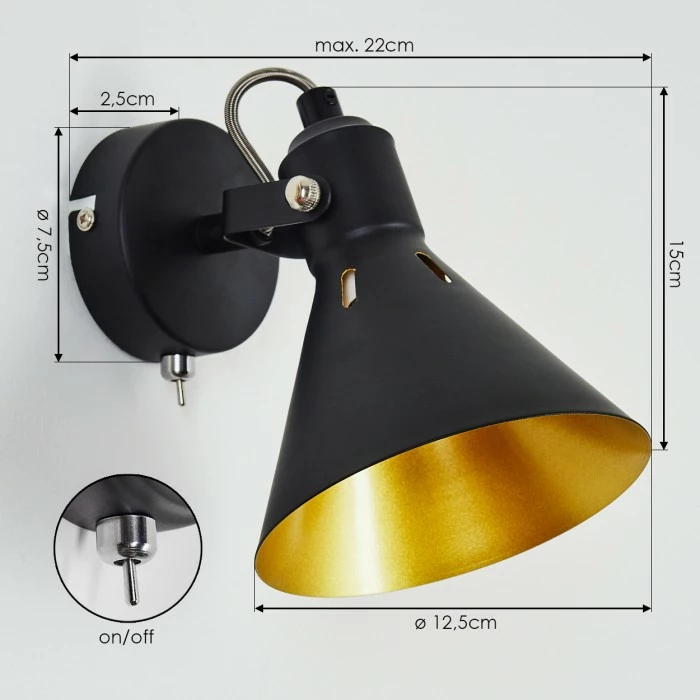 Hofstein Upiano Wandleuchte Chrom, Schwarz, 1-flammig 4 Hofstein Upiano Wandleuchte Chrom, Schwarz, 1-flammig – Bild 4
