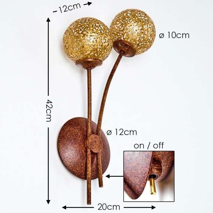 Hofstein Virga Wandleuchte Rostfarben, 2-flammig 2 Hofstein Virga Wandleuchte Rostfarben, 2-flammig – Bild 2