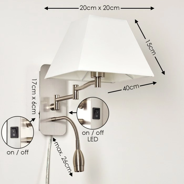 Hofstein Wiby Wandleuchte LED Nickel-Matt, 2-flammig 2 Hofstein Wiby Wandleuchte LED Nickel-Matt, 2-flammig – Bild 2