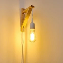 Hofstein Wiedau Wandleuchte Weiß, Holz hell, 1-flammig -Wandleuchten Verkaufsgeschäft wiedau wandleuchte h3339282 do1 8